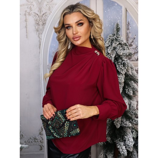 ELEGANCKA BLUZKA  Z OZDOBNYMI GUZIKAMI- BORDOWA Olika uniwersalny olika.com.pl