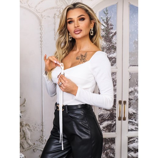 BLUZKA Z WIĄZANYM Z GŁĘBOKIM DEKOLTEM- BIAŁA Olika uniwersalny olika.com.pl