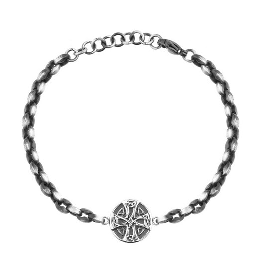 Męska bransoletka z celtyckim krzyżem na szarym przecieranym łańcuchu biżuteria w stylu celtyckim ze sklepu manoki.pl w kategorii Bransolety - zdjęcie 176560955
