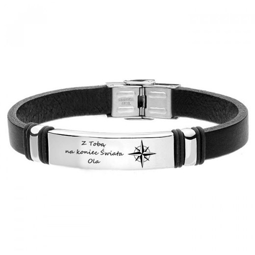 Męska elegancja, skórzana bransoletka z personalizowanym grawerem dla chłopaka. ze sklepu manoki.pl w kategorii Bransolety - zdjęcie 176560985