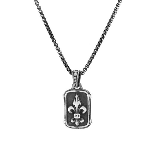 Męski naszyjnik z zawieszką Fleur-de-Lis czarny vintage nieśmiertelnik na łańcuszk ze sklepu manoki.pl w kategorii Naszyjniki męskie - zdjęcie 176561027