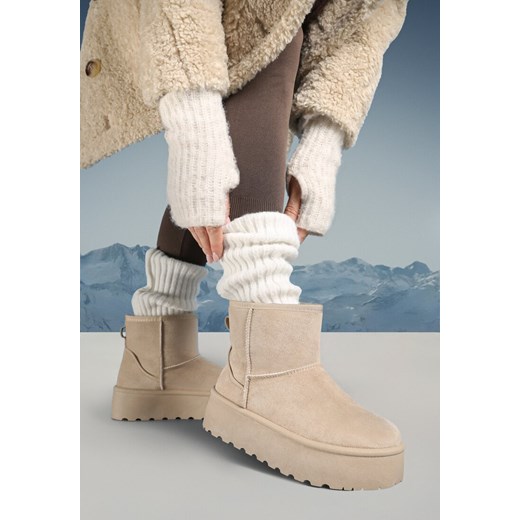 Beżowe Śniegowce na Platformie z Przeszyciami i Futerkiem Vento ze sklepu born2be.pl w kategorii Śniegowce damskie - zdjęcie 176561407