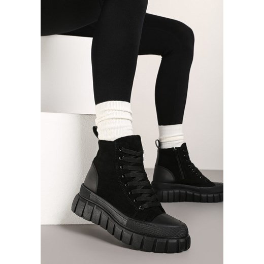 Czarne Sznurowane Botki na Platformie Novita ze sklepu born2be.pl w kategorii Botki - zdjęcie 176561419