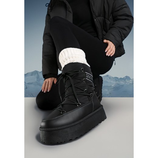 Czarne Śniegowce na Platformie z Wiązaniem Bizzanti 39 born2be.pl okazja