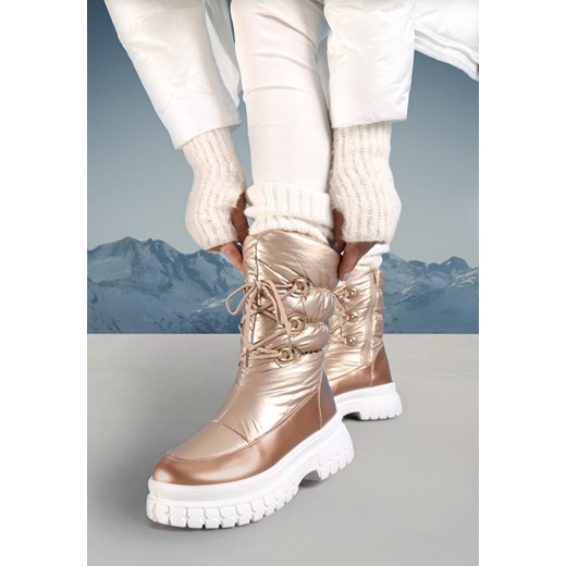 Szampańskie Pikowane Śniegowce na Grubej Podeszwie ze Sznurowaniem Ableca ze sklepu born2be.pl w kategorii Śniegowce damskie - zdjęcie 176561525