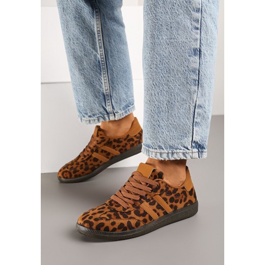 Brązowe Sneakersy z Imitacji Zamszu w Panterkę na Płaskiej Podeszwie Memeriana ze sklepu born2be.pl w kategorii Buty sportowe damskie - zdjęcie 176561765