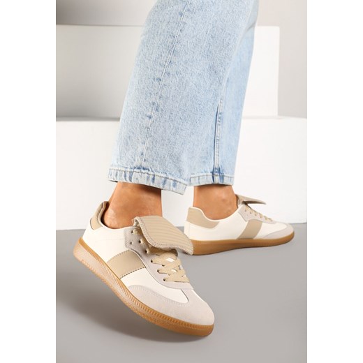 Beżowe Sneakersy na Płaskiej Podeszwie z Wywiniętym Językiem Felilora ze sklepu born2be.pl w kategorii Buty sportowe damskie - zdjęcie 176561789
