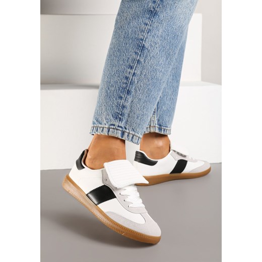 Biało-Czarne Sneakersy na Płaskiej Podeszwie z Wywiniętym Językiem Felilora ze sklepu born2be.pl w kategorii Buty sportowe damskie - zdjęcie 176561795