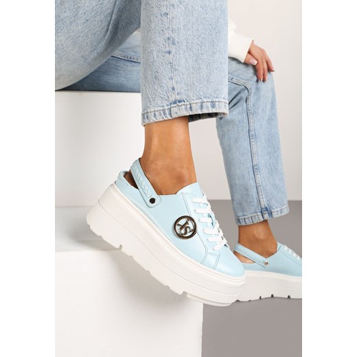 Niebieskie Sneakersy Vices na Grubej Tłoczonej Podeszwie z Paskiem na Pięcie i Metaliczną Ozdobą Zenfedi ze sklepu born2be.pl w kategorii Buty sportowe damskie - zdjęcie 176562417