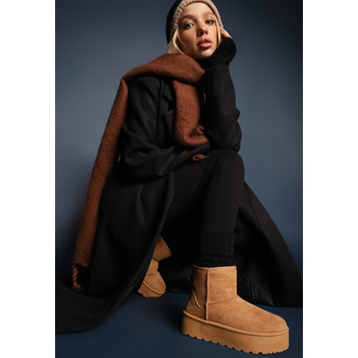 Brązowe Śniegowce za Kostkę na Platformie Ocieplane Futerkiem Divena ze sklepu renee.pl w kategorii Śniegowce damskie - zdjęcie 176562505