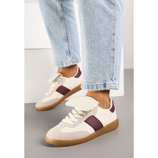 Beżowo-Bordowe Sznurowane Płaskie Sneakersy z Geometrycznym Wzorem Felilva ze sklepu renee.pl w kategorii Buty sportowe damskie - zdjęcie 176562906