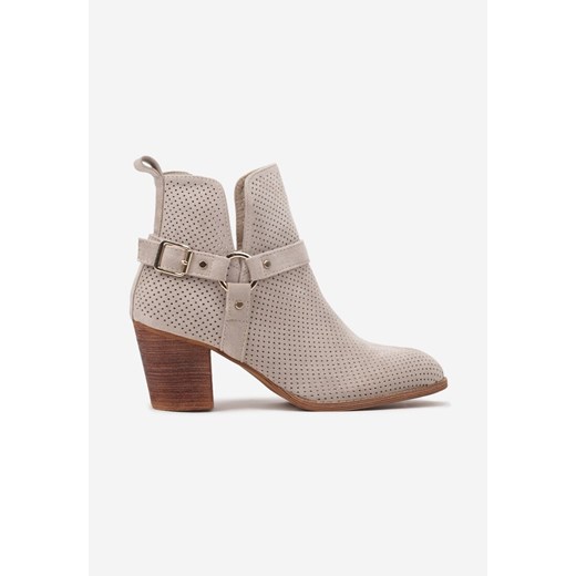 Jasnobeżowe Botki Kowbojki Vices na Słupku z Klamrą Falfedi Renee 40 okazja renee.pl
