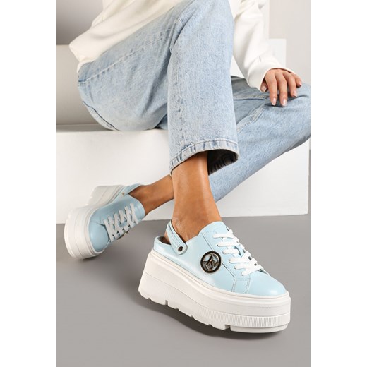 Niebieskie Sneakersy Vices na Platformie z Tłoczeniem Paskiem na Pięcie i Metaliczną Aplikacją Selfedi ze sklepu renee.pl w kategorii Buty sportowe damskie - zdjęcie 176563447