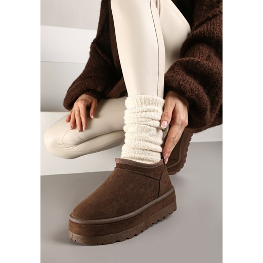 Brązowe Krótkie Śniegowce Vices z Ozdobną Lamówką Olfedi ze sklepu renee.pl w kategorii Śniegowce damskie - zdjęcie 176563519