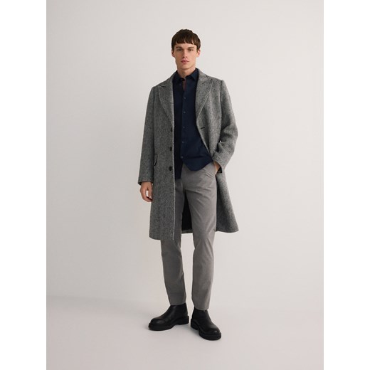Reserved - Bawełniana koszula slim fit - granatowy Reserved L Reserved