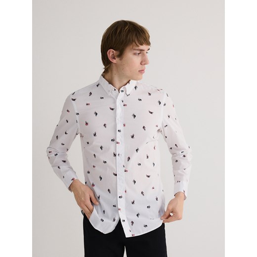 Reserved - Bawełniana koszula slim fit - złamana biel ze sklepu Reserved w kategorii Koszule męskie - zdjęcie 176564049