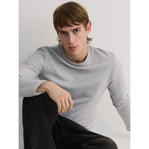 Reserved - Bawełniany longsleeve - jasnoszary ze sklepu Reserved w kategorii T-shirty męskie - zdjęcie 176565908