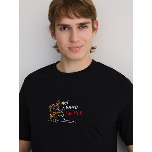 Reserved - T-shirt regular ze świątecznym nadrukiem - czarny Reserved M Reserved