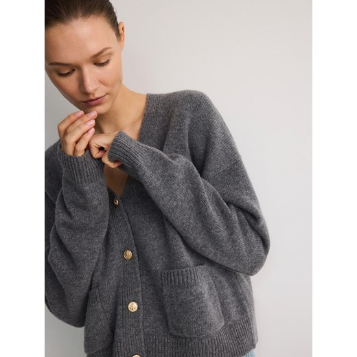 Reserved - Wełniany kardigan - szary - id: 6545B-85M - marki Reserved - 176566565 Reserved - Wełniany kardigan - szary ze sklepu Reserved w kategorii Swetry damskie - zdjęcie 176566565