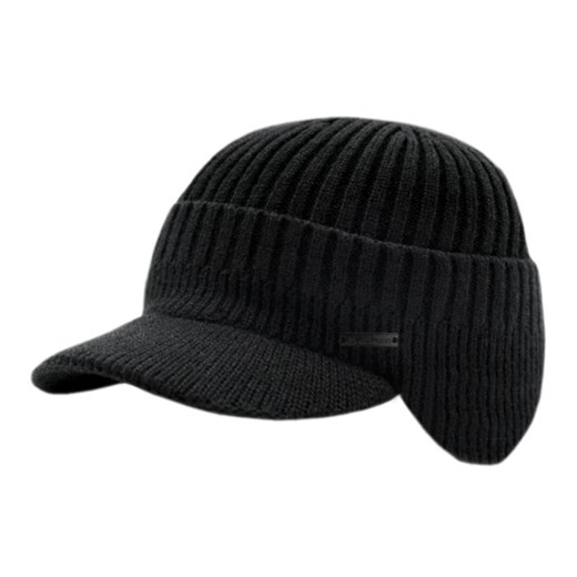 Jesienno-zimowa Czapka z Daszkiem i Nausznikami - Pako Jeans - Czarna CPAPJNSz78cz ze sklepu JegoSzafa.pl w kategorii Czapki z daszkiem męskie - zdjęcie 176568488