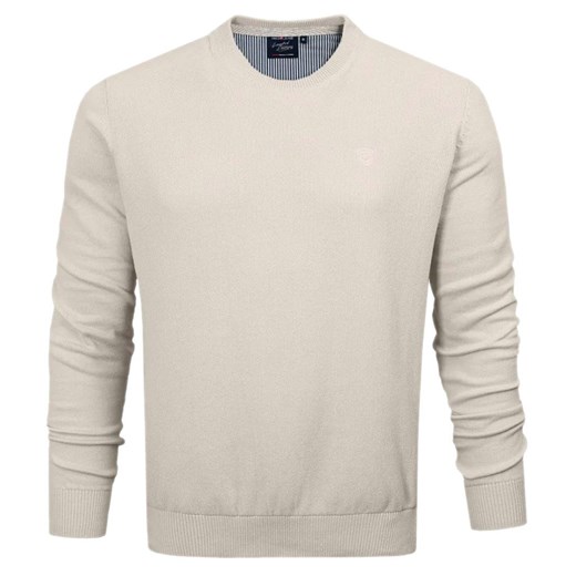 Lekki Sweter Bawełniany - Okrągły Dekolt - Pako Jeans - Jasny Beż SWPJNScomfortBZ ze sklepu JegoSzafa.pl w kategorii Swetry męskie - zdjęcie 176568525