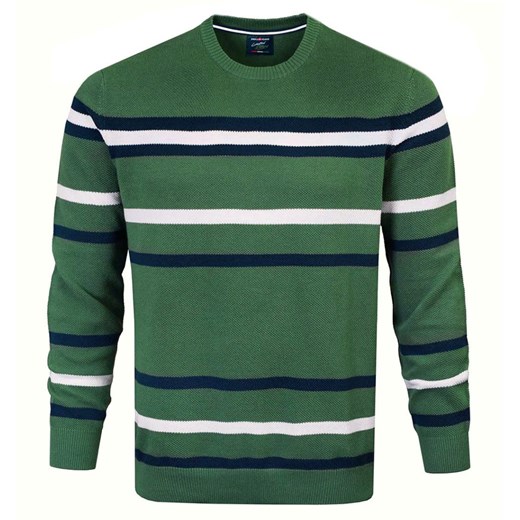Sweter z Dzianiny Bawełnianej - w Paski - Pako Jeans - Zielony SWPJNStopicZI ze sklepu JegoSzafa.pl w kategorii Swetry męskie - zdjęcie 176568785