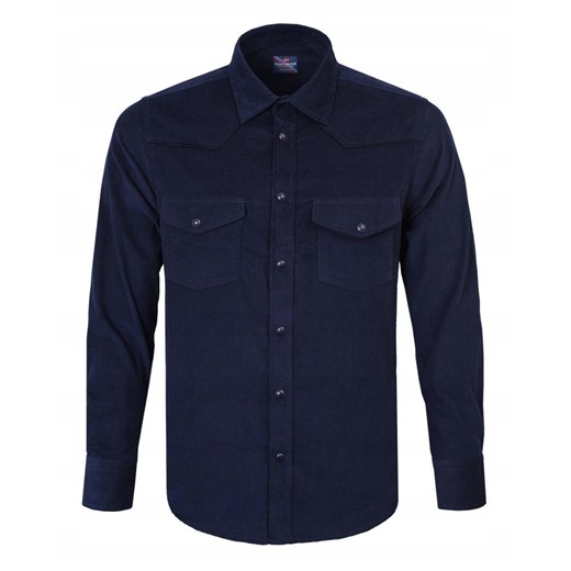 Wygodna Koszula z Delikatnego Sztruksu - Pako Jeans - Granatowa KSDCpjnsDUROgr ze sklepu JegoSzafa.pl w kategorii Koszule męskie - zdjęcie 176568835