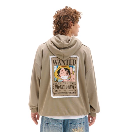 Cropp - Bluza hoodie z nadrukiem One Piece - beżowy Cropp L Cropp