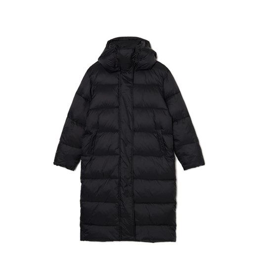 Cropp - Czarny pikowany płaszcz z kapturem - czarny Cropp XS okazja Cropp