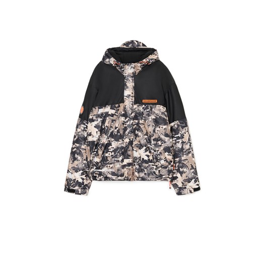Cropp - Kurtka z kapturem z jesiennym motywem - beżowy Cropp L Cropp wyprzedaż