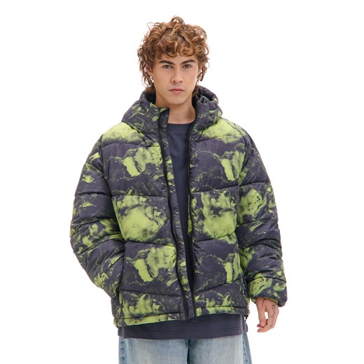 Cropp - Kurtka puffer z kapturem i organicznym wzorem - zielony ze sklepu Cropp w kategorii Kurtki męskie - zdjęcie 176574997