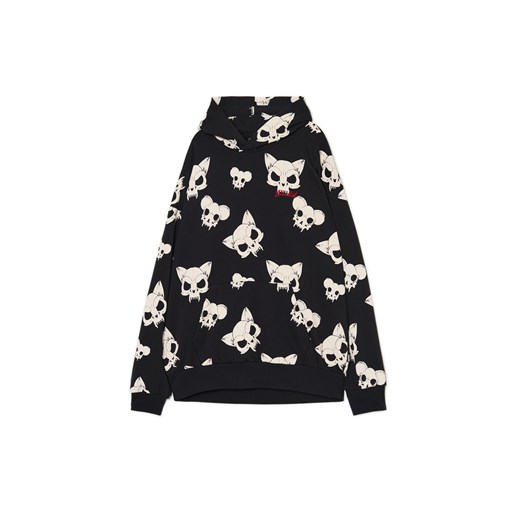 Cropp - Czarna bluza z czaszkami kotów - czarny Cropp XL Cropp okazyjna cena