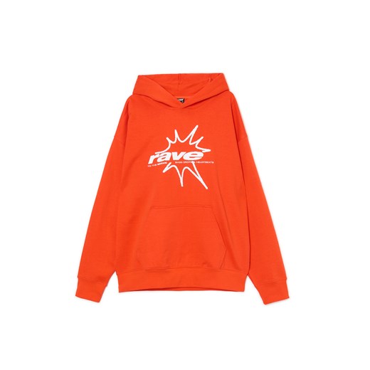 Cropp - Pomarańczowa bluza hoddie i nadrukiem UNISEX - pomarańczowy ze sklepu Cropp w kategorii Bluzy damskie - zdjęcie 176575278