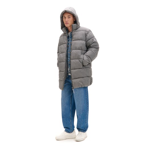 Cropp - Jasnoszary pikowany płaszcz z kapturem - jasny szary Cropp XL Cropp okazyjna cena