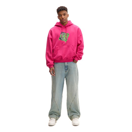 Cropp - Różowa bluza hoodie z nadrukiem - purpurowy Cropp L Cropp