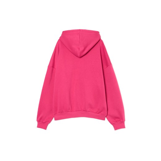 Cropp - Różowa bluza hoodie z nadrukiem - purpurowy Cropp S Cropp