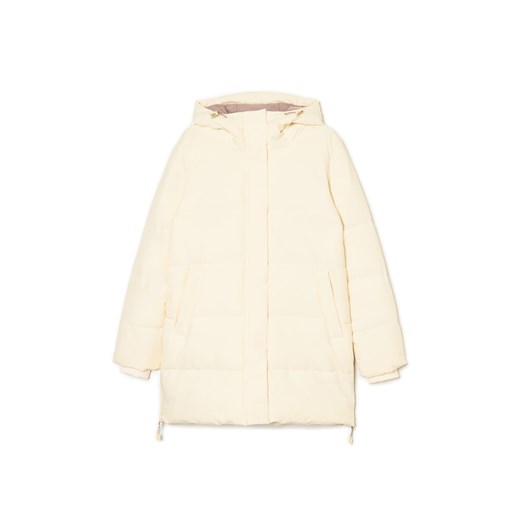 Cropp - Kremowy pikowany płaszcz z kapturem - kremowy Cropp XL Cropp