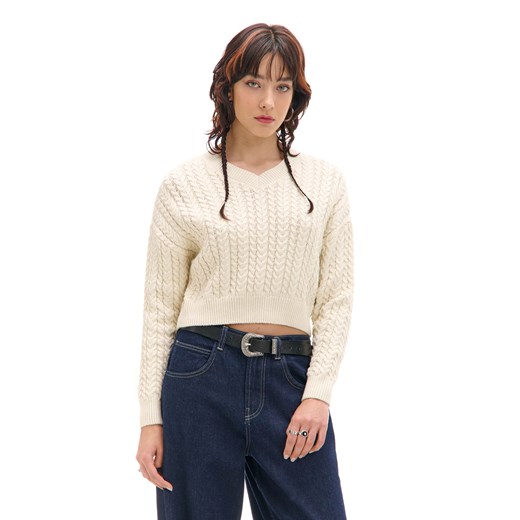 Cropp - Gładki sweter - kremowy ze sklepu Cropp w kategorii Swetry damskie - zdjęcie 176577015