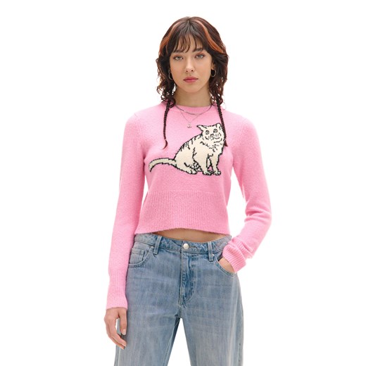 Cropp - Różowy sweter z kotem - różowy Cropp S Cropp