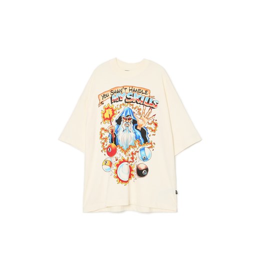 Cropp - Kremowy T-shirt z gamingowym nadrukiem - kremowy Cropp S Cropp