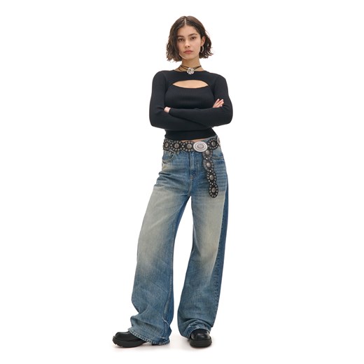 Cropp - Jeansy wide leg typu barrel - niebieski Cropp 40 Cropp