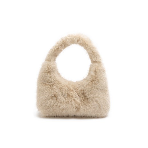 Cropp - Futerkowa mała torebka hobo - beżowy ze sklepu Cropp w kategorii Torebki hobo - zdjęcie 176578768