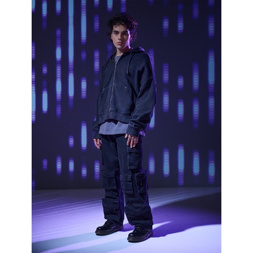 Cropp - Jeansy baggy multipockets - czarny Cropp 34/32 Cropp