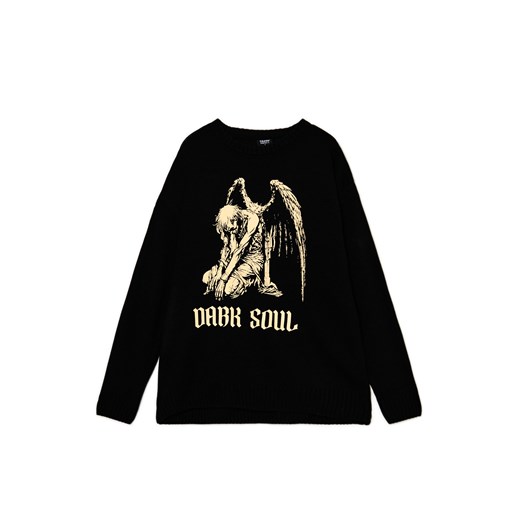 Cropp - Żakardowy sweter z nadrukiem - czarny Cropp L Cropp