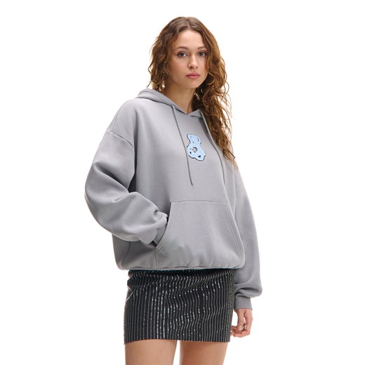 Cropp - Bluza hoodie z aplikacją misia - jasny szary Cropp M Cropp