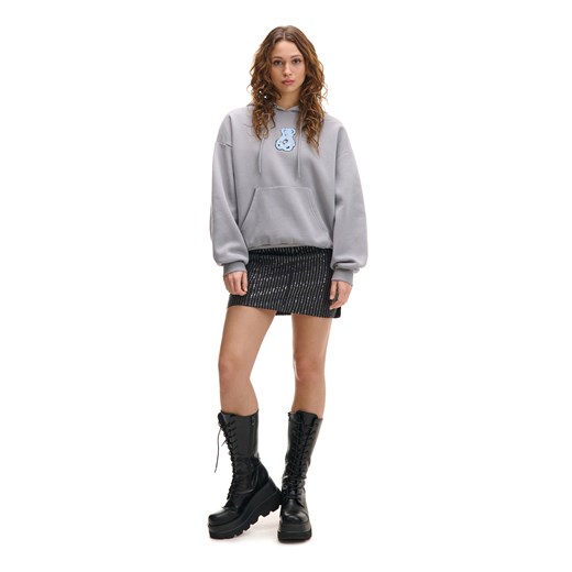 Cropp - Bluza hoodie z aplikacją misia - jasny szary Cropp L Cropp