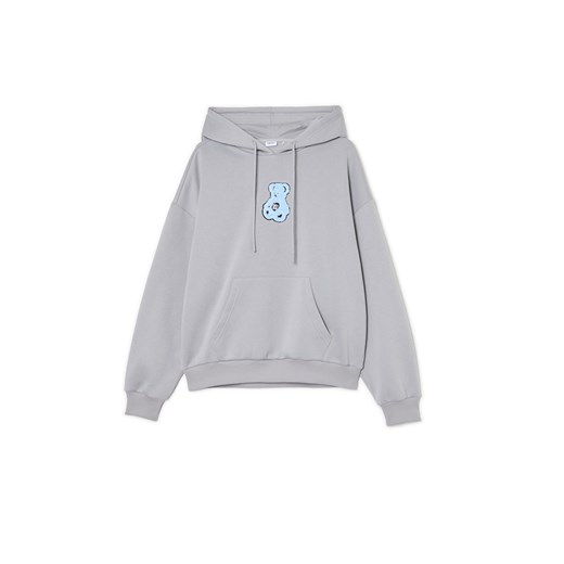Cropp - Bluza hoodie z aplikacją misia - jasny szary Cropp L Cropp
