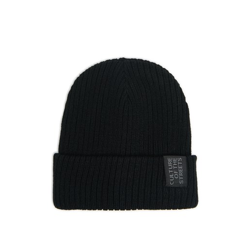 Cropp - Czarna czapka beanie z naszywką - czarny Cropp Uniwersalny Cropp