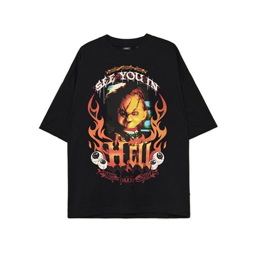 Cropp - Czarna koszulka z Laleczką Chucky UNISEX - czarny Cropp XS okazja Cropp