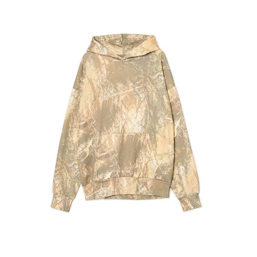 Cropp - Beżowa wzorzysta bluza z kapturem - beżowy Cropp XL Cropp